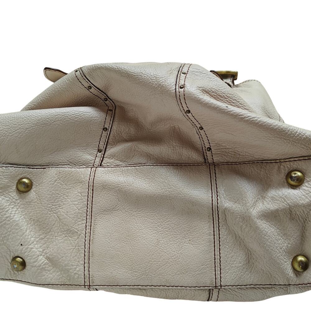 Maxx New York Leather Tote Bag Beige Pebbled Shoulder Satchel Brass Hardware - Picture 5 of 10